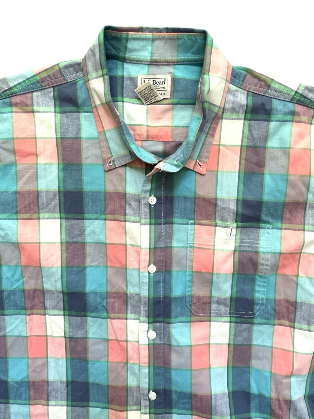 L.L.Bean Vintage XL Pastel Plaid Button Up Shirt Short Sleeve Collared